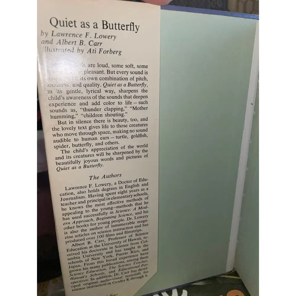 Vintage Quiet As A Butterfly Hardcover Children’s Book By Lawrence F Lowery 1969